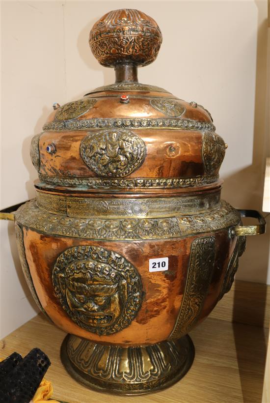 A large Tibetan copper and brass pot